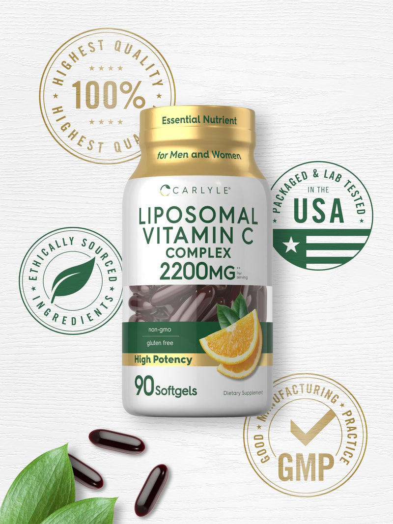 Carlyle Liposomal Vitamin C | 2200mg | 90 Softgel Capsules | High Potency Complex Supplement | Non-GMO, Gluten Free Packaging May Vary 90 Count (Pack of 1)