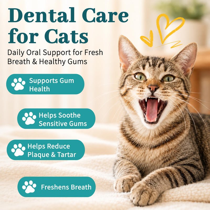 Cat Dental Care Supplement - Cat Teeth Cleaning & Bad Breath Freshener, Natural Plaque and Tartar Remover for Cats, Oral Health Support with 150mg Kelp & Probiotics- 400 Tablets