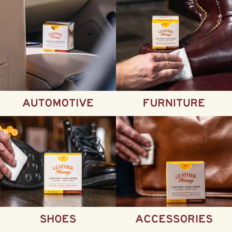 Leather Honey Leather Care Wipe Kit: Clean & Restore On-The-Go. Use for Leather Couches, Car Seats, Purses, Shoes & Bags. Safe for Any Color. Non-Toxic & Ready-to-Use. 5 Cleaner & 5 Conditioner Wipes Combo - BeesActive Australia