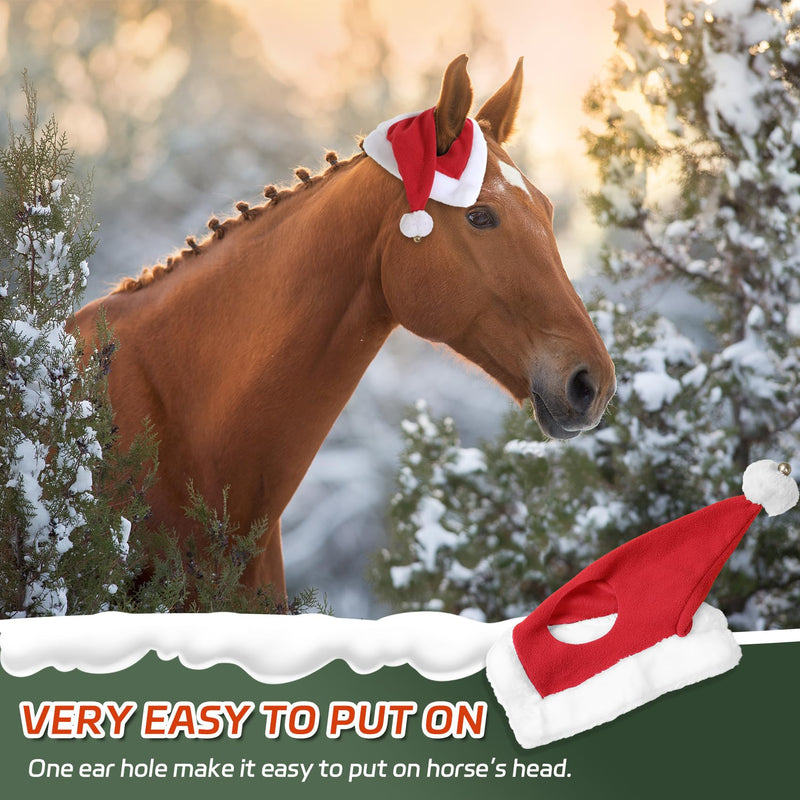 Santa Hat for Horse Equestrian Christmas Holiday Fleece Cap with Jingle Bell,Pet Costumes Christmas One Ear Slip On - BeesActive Australia