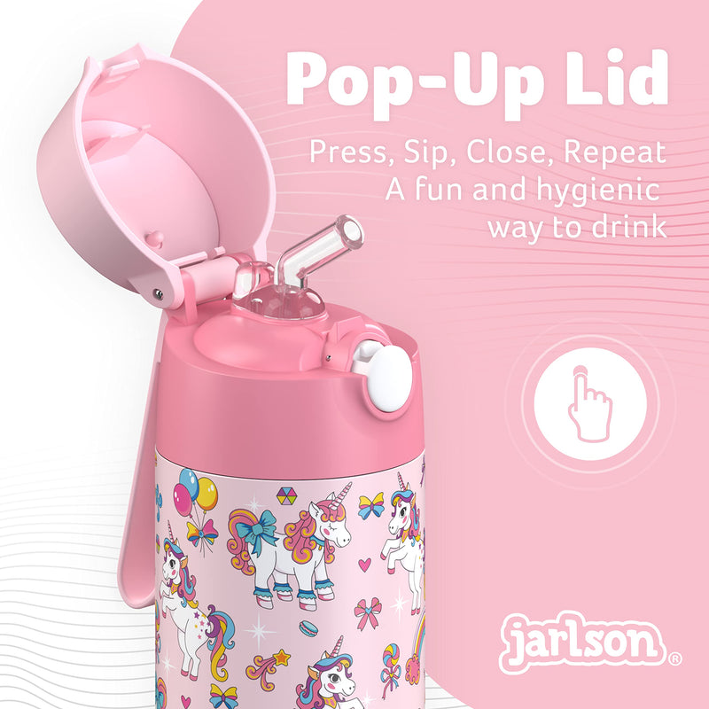 kids water bottle with straw - CHARLI - insulated stainless steel water bottle - thermos - girls/boys (Unicorn 'Mosaic', 18 oz) Unicorn 'Mosaic' - BeesActive Australia