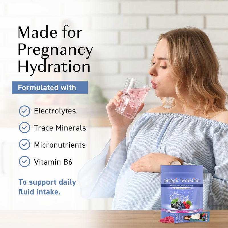 Three Lollies Preggie Hydration with Vitamin B6, Mixed Berry, 20 Packets | Electrolyte drink mix and pregnancy hydration powder for pregnant women and moms-to-be.