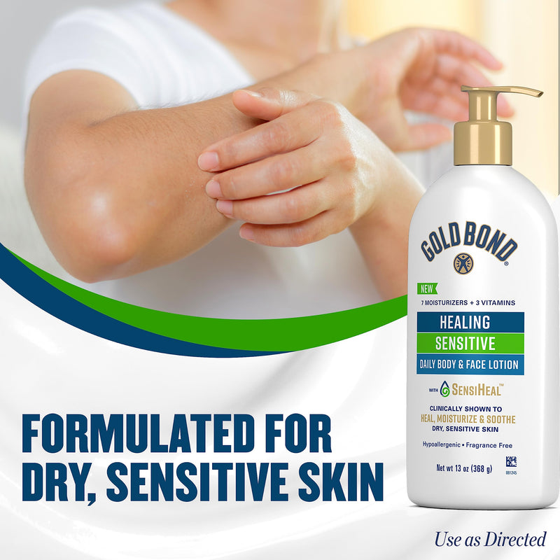 Gold Bond Healing Sensitive Daily Body & Face Lotion for Dry, Sensitive Skin, 13 oz. 13 Fl Oz (Pack of 1) - BeesActive Australia