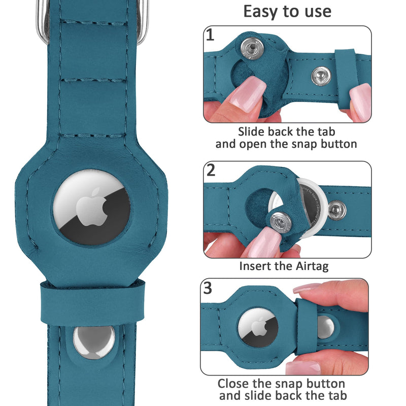 Leather Dog Collar with Airtag Holder - Soft Adjustable Airtag Dog Collar with Metal Buckle - GPS Tracking Pet Collar for Small Large Dogs Puppies Cats (Dark Blue, L, 17"-21" Neck Fit) Dark Blue - BeesActive Australia