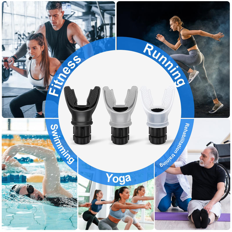 3 PCS Portable Breathing Trainer with Adjustable Resistance Settings (Black/Grey/White) White/Grey/Black - BeesActive Australia