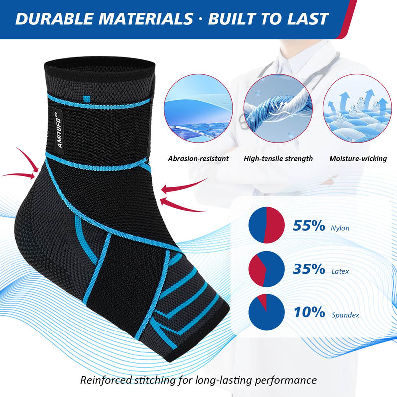 Ankle Brace for Sprained Ankle, Plantar Fasciitis & Achilles Tendonitis Relief, Heel Support with Strap for Men Women, Compression Wrap for Foot Swelling(Single, Medium) Blue 1