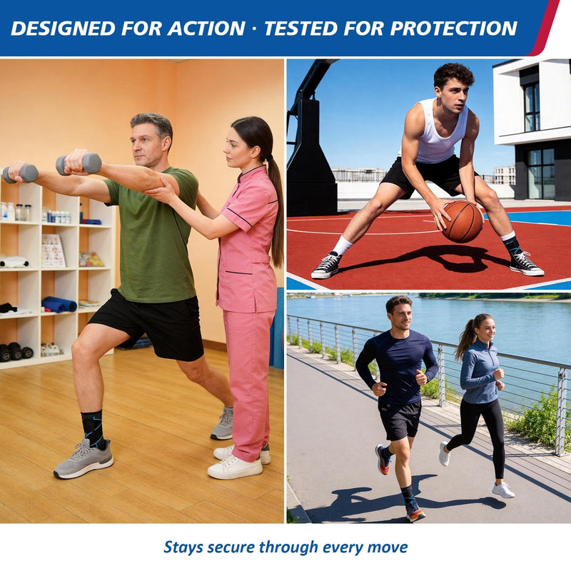Ankle Brace for Sprained Ankle, Plantar Fasciitis & Achilles Tendonitis Relief, Heel Support with Strap for Men Women, Compression Wrap for Foot Swelling(Single, Medium) Blue 1
