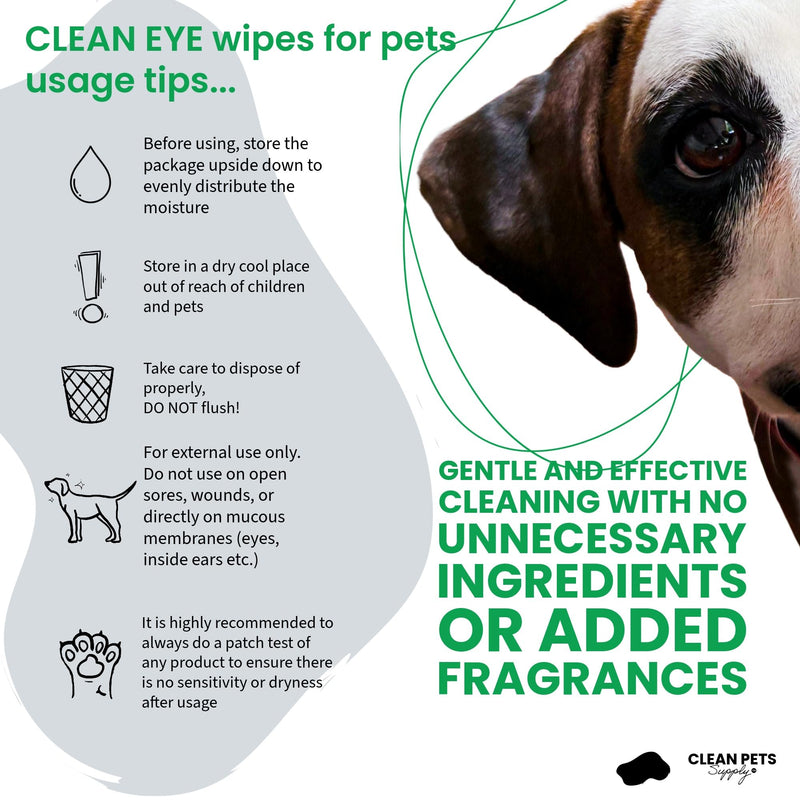 Dog and Cat Eye Wipes | Tear Stain Remover for Dogs & Cats | Unscented Hypoallergenic Eye Cleaning Wipes | Gently Removes Discharge, Crust & Debris | 120 Count | Gentle eye wipes for cats & dogs. Just clean.
