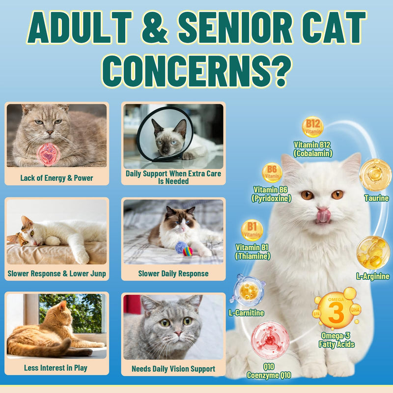 Cat Daily Wellness Bundle: Taurine + CoQ10 Crunchy Chews & Skin/Coat Comfort Soft Chews, Heart, Vision, Immune, Digestive & Coat Support for Adult & Senior Cats, Chicken Flavor