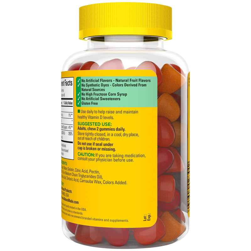Nature Made Vitamin D3 2000 IU (50 mcg) per serving, Dietary Supplement for Bone, Teeth, Muscle and Immune Health Support, 90 Gummies, 45 Day Supply 031604028442 90 Count (Pack of 1) - BeesActive Australia