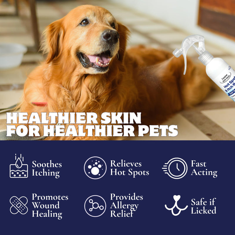 Canine Itch Care Hot Spot Spray & Itch Relief For Dogs. Remedy for Dog Itching, Dry Skin, Rash, Ringworm, Dermatitis, Itchy Paw, Irritation on Skin, Skin Allergy, Wound Care. 8 oz Ready To Use Spray
