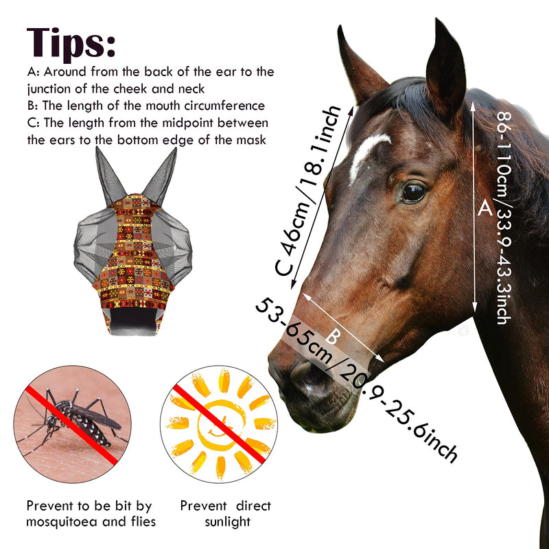 Weewooday 2 Pieces Horse Fly Masks for Horses Soft Fly Masks for Horses with Ears Smooth and Elasticity Fly Mask with UV Protection(L, Geometry Patterns) L - BeesActive Australia