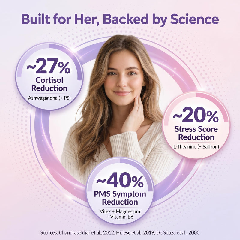 Cortisol Support for Women with Vitex, Ashwagandha & L-Theanine, 90 Caps | Hormone Balance, Calm Mood & Stress Support with Magnesium Glycinate, Saffron & Phosphatidylserine; Vegan, Made in USA
