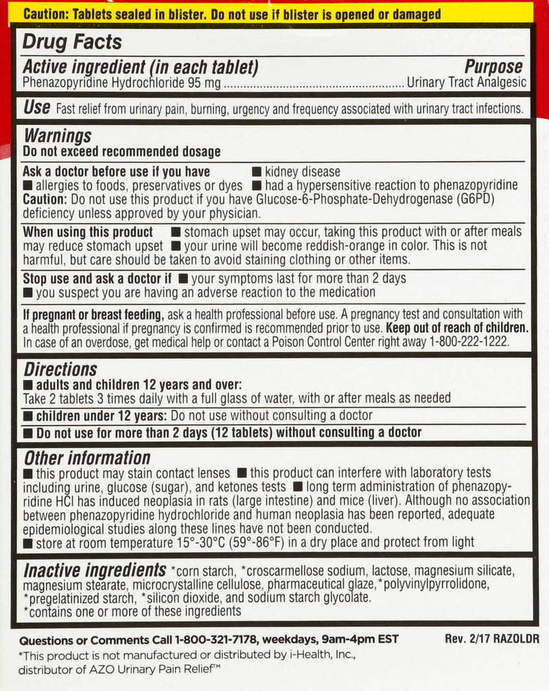 LEADER Urinary Pain Relief Maximum Strength, Fast Relief of UTI Pain, Burning & Urgency, Urinary Tract, Phenazopyridine Hydrochloride 95 mg, 30 Tablets, 2-Pack MAX Strength 60.0 - BeesActive Australia