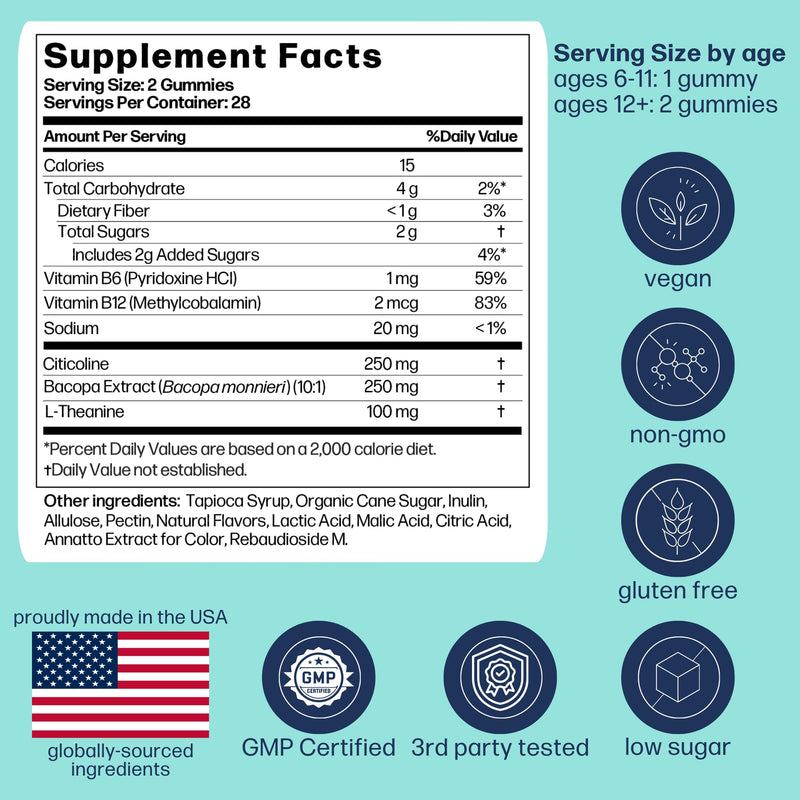 Avantera Elevate Kids Gummies - Best Focus Gummies for Memory & Brain Support - No Caffeine - Low Sugar - 56 Gummies for Ages 6+
