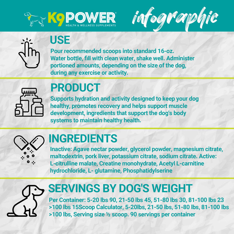 K9 Power Go Dog Hydration & Performance Drink Mix 1 lb - Active Dog Supplement for Muscle Function, Endurance, Recovery, with Electrolytes Support - PawsPlanet Australia