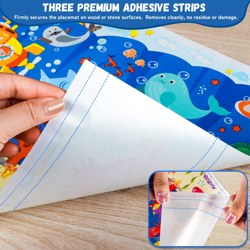 Sticky Disposable Placemats 40Pack: 12" x 18" Adhesive Table Mats for Baby,Plastic Travel Placemats for Restaurant High Chair Eating(Animal Space Ocean Dinosaur Theme) 12x18 Inch (Pack of 40)