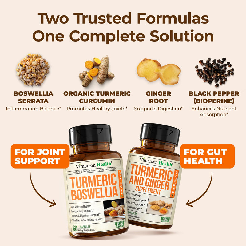 Turmeric Supplement Bundle ‚Äì 2-Pack Organic Turmeric Curcumin Supplement with 95% Curcuminoids + 65% Boswellia Extract, Ginger Root & Black Pepper (BioPerine) ‚Äì High Absorption ‚Äì 2 x 60 Vegan Capsules - BeesActive Australia