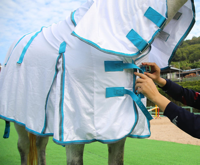 Horse Fly Sheet with Detachable Neck Cover & Belly Wrap, Adjustable Fly Sheet for Horses, Equine Airflow Mesh Summer Flysheet White 69 - BeesActive Australia