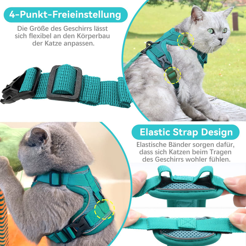 Adjustable cat harness escape-proof, cat harness with leash set, soft harness for cat, chest harness for cats, kittens, dogs, puppies (Blue Lake -M) M Blue Lake - BeesActive Australia