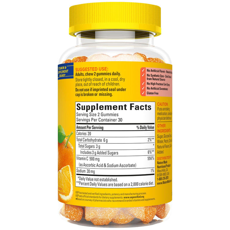 Nature Made Extra Strength Dosage Vitamin C 500 mg per serving, Dietary Supplement for Immune Support, 60 Gummies, 30 Day Supply No Artificial Sweeteners 60 Count (Pack of 1)
