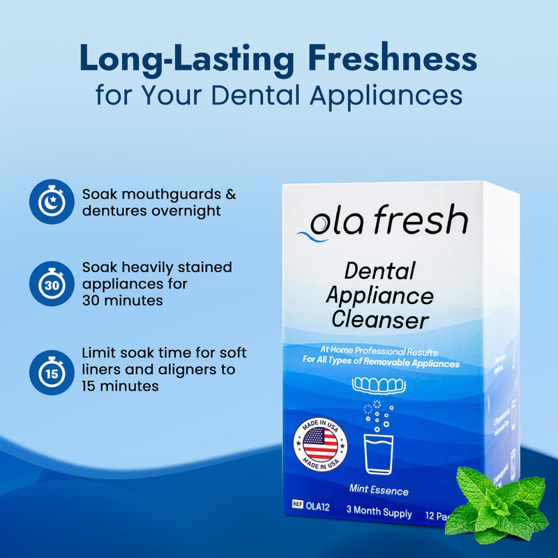 TCS Fresh Retainer Cleaner – Powder Solution for Denture, Aligner, Nightguard, Mouthguard & Retainer – Mint Essence Flavor, 12 Packets (3 Month Supply) ~3 Month Supply