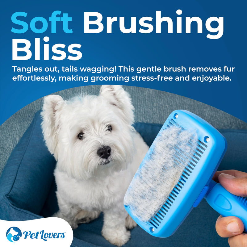 PetLovers EzSlicker Self-Cleaning Brush - Dog Brush for Shedding, Gentle Slicker Brush for Cats, Tangle-Free Grooming Comb with Soft Bristles & Ergonomic Handle for Stress-Free Grooming - BeesActive Australia