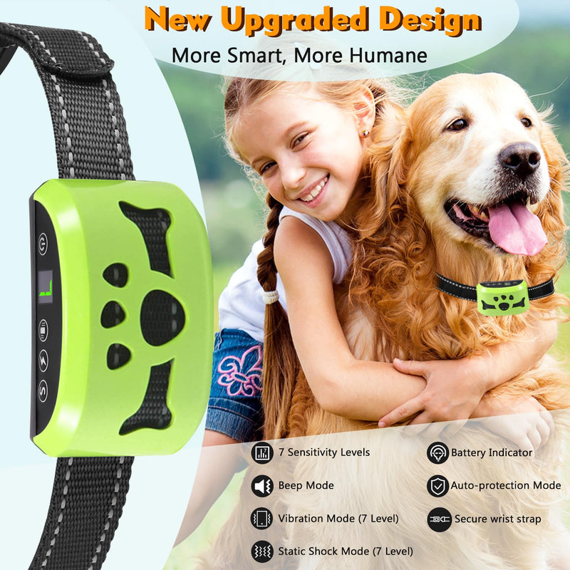 Dog Bark Collar, Anti Bark Collars for Large Medium Small Dogs with 7 Level Sensitivity Adjustable and 4 Stop Barking Modes, Rechargeable Bark Collar No Shock for Dogs with Beep Vibration Shock yellowgreen - BeesActive Australia