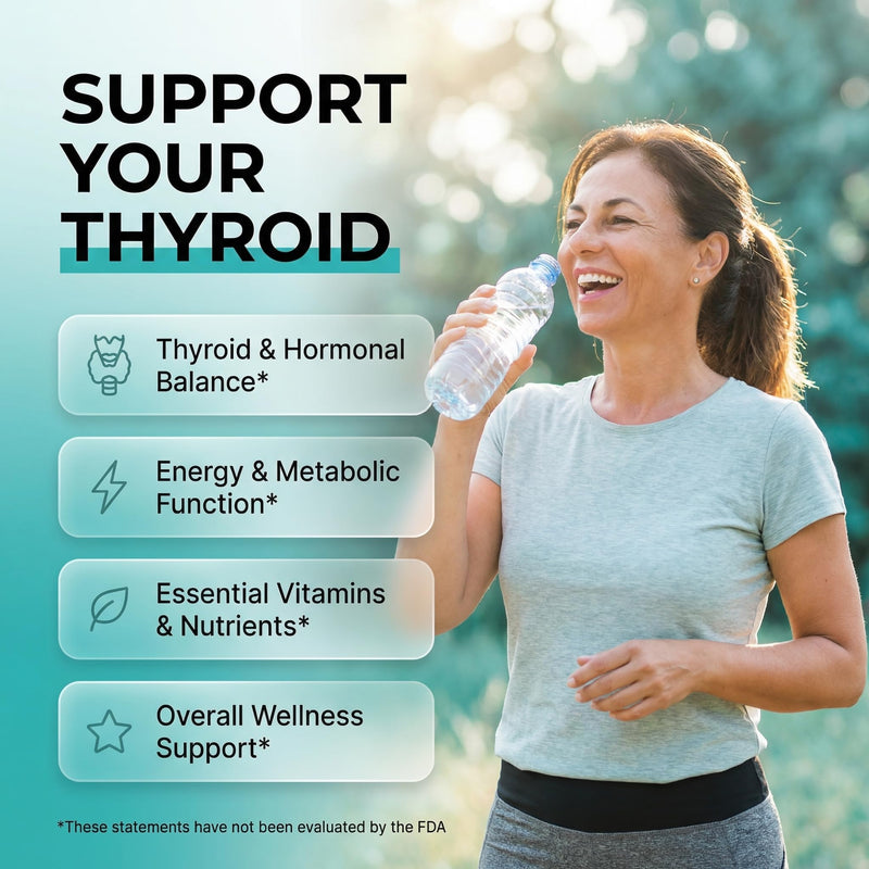 ThyroGlow Thyroid Support Gummies Selenium Iodine KSM 66 Ashwagandha L Tyrosine Vitamin D, C, B12, B6 Turmeric Blueberry Holy Basil Folate Bladderwrack By Clean Nutra
