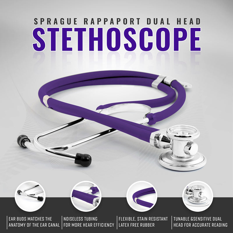 ASA TECHMED Dual Head Sprague Stethoscope and Sphygmomanometer Manual Blood Pressure Cuff Set with Case - Accurate Blood Pressure Monitoring Kit for Healthcare Professionals & Students, Purple - BeesActive Australia