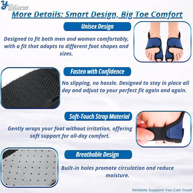 Broken Big Toe Splint Brace for Women Men, Big Toe Splint for Broken Toe with 3 Stainless Steel Plates, Adjustable Broken Toe Brace, Turf Toe Support, Detachable Heel Strap Buckle, Shoehorn Included, Blue Left Blue-Left - BeesActive Australia