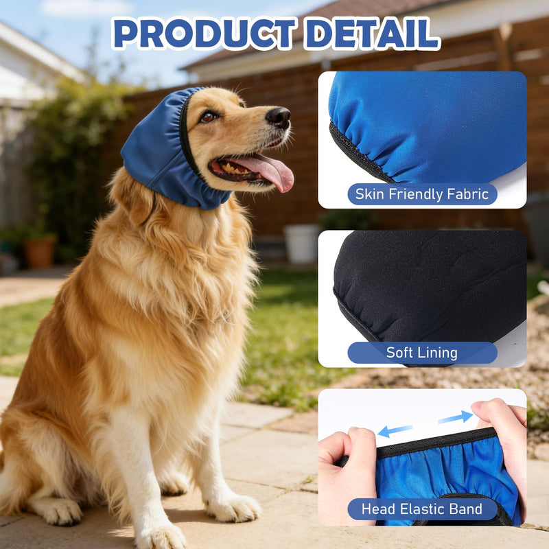 Dog Ear Covers for Bath Swimming, Waterproof Ear Wrap for Dogs, Pet Ear Muffs for Grooming Noise Protection, Elastic Calming Ear Caps (S) Blue Small