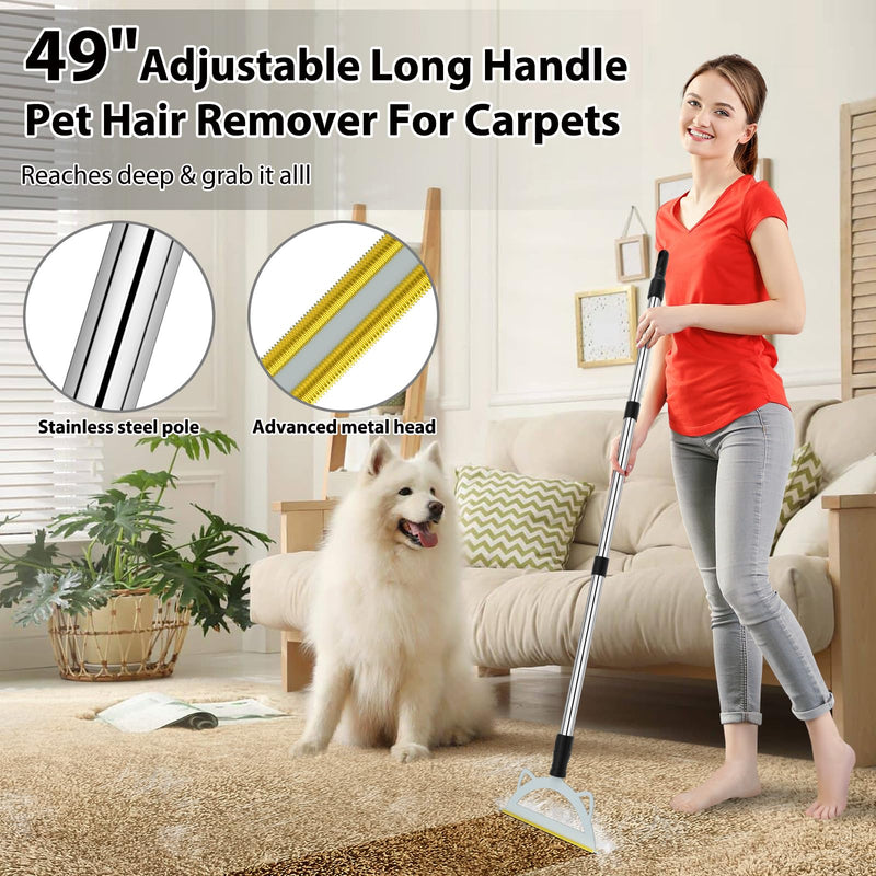 Carpet Rake for Pet Hair Removal, 49” Adjustable Long Handle Pet Hair Removal Tool, Carpet Rake Fur Scraper,Reusable Dog Cat Hair Remover,Pet Hair Removal Broom for Rugs,Mats,Pet Beds,Couch,Furniture - BeesActive Australia