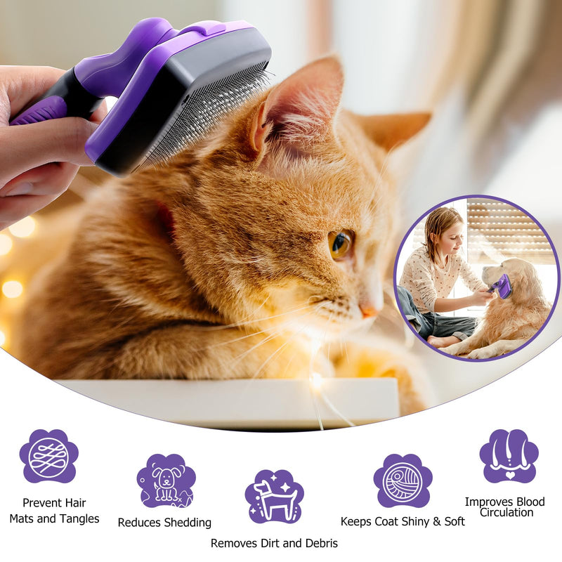 Self-Cleaning Slicker Brush for Shedding Short & Long Haired Dogs, Pet Brush Kit for Grooming Large Small Breeds. Removes Loose Fur, Undercoat and Tangled Hair. Includes Steam Brush for Cats - BeesActive Australia