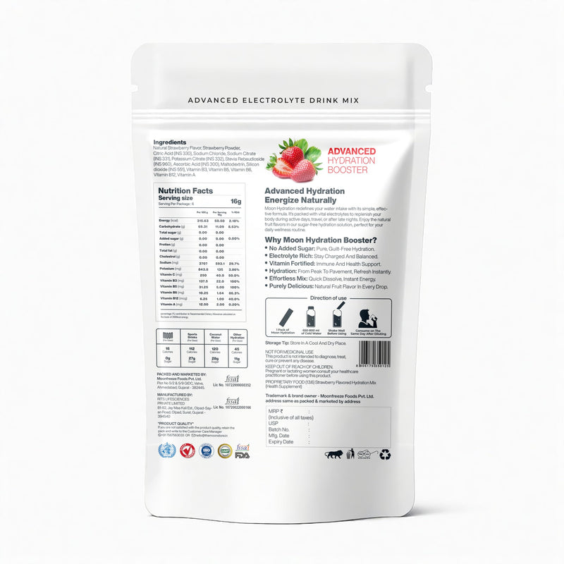 MOON Lunar Strawberry Hydration Booster Energy Drink Mix Natural & Healthy Electrolytes Mix Instant Daily Hydration & Energy Boost Post Workout Energy Powder Pack of 3(16g X 18 Sachets) 10.16 Ounce (Pack of 1)