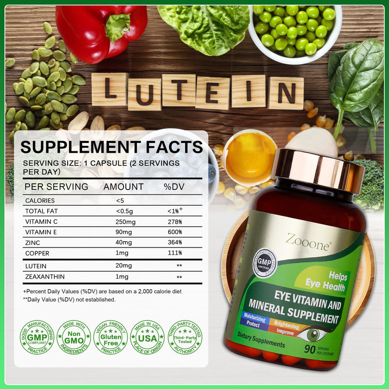 Lutein and Zeaxanthin Eye Vitamins, Eye Vitamin and Mineral Supplement with Vitamin C E Zinc Copper, Vision Support for Macular Degeneration, Eye Health Pills for Adults & Seniors, 90 Capsules 1 - BeesActive Australia