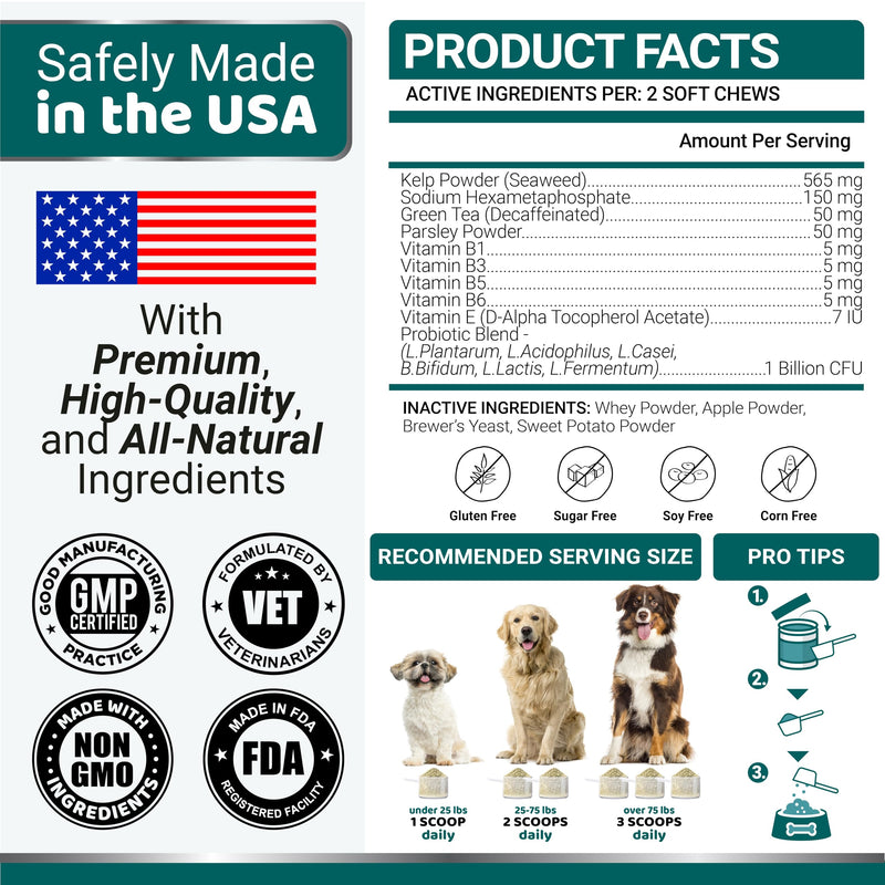 Advanced Dog Dental Powder, Breath Freshener, Dog Teeth Cleaning Powder, Bad Breath & Tartar and Plaque Off Remover for Dogs with Probiotics lab co, Pet Oral Care - 60 Scoops - Made in USA Apple 5.3 OZ