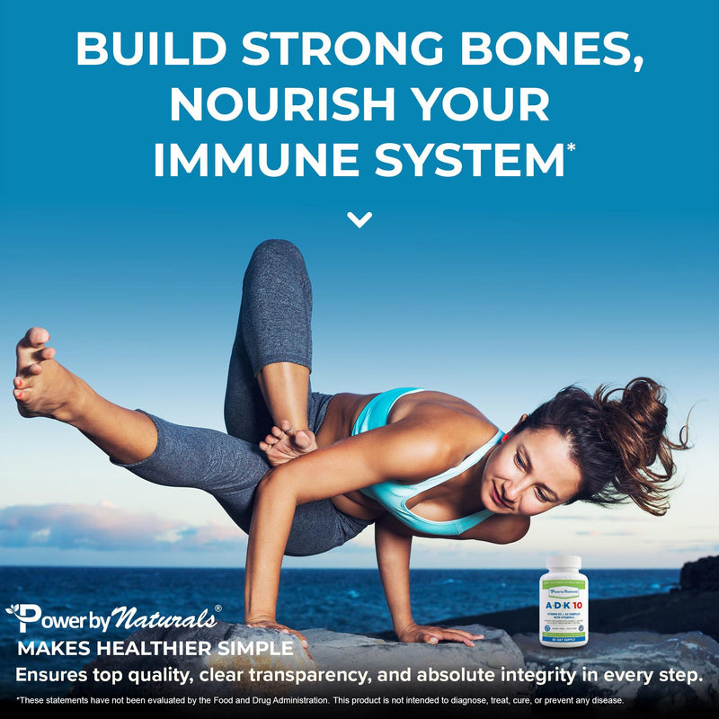Power By Naturals ADK Vitamin Supplement – Vitamins A, D3 250 mcg & K2 MK-7 for Bone & Immune Health – Gluten-Free, Soy-Free – 180 Capsules, 2-Pack (6-Month Supply) 90 Count (Pack of 2)