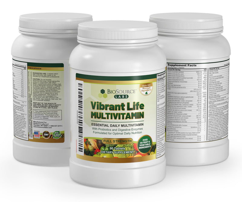 Vibrant Life Multivitamin with Probiotics, 30-Day Supply | Digestive enzymes, B-complex, 45+ fruits and vegetables, non-GMO, gluten-free vitamins and minerals for men and women