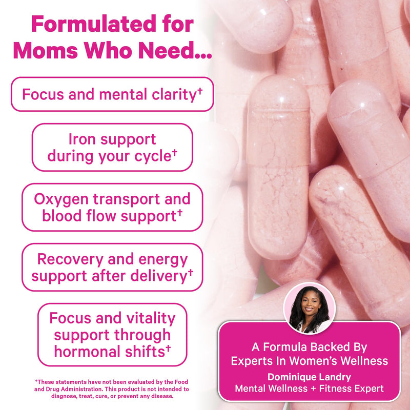 Pink Stork Iron for Women with Vitamin C, 60 Capsules, 2-Month Supply | 18 mg Chelated Iron Bisglycinate + Vitamin C, Supports Energy, Focus + Oxygen, Pregnancy, Postpartum, PMS + Perimenopause 60 Count (Pack of 1)