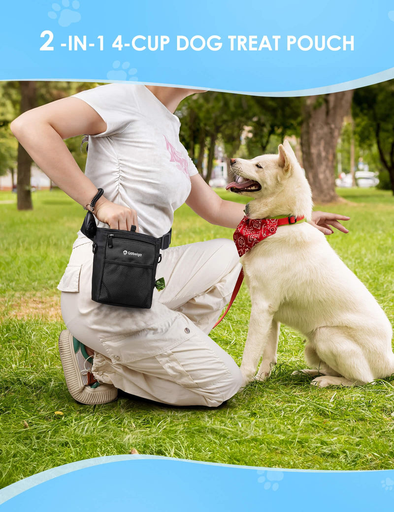 Gobeigo Dog Treat Pouch with Silicone Snack Bag, Front Pocket fits All Phones, 4 Cup Treat Bag with Training Clicker, Upgrade Stronger Magnetic Closure, 3 Ways to Wear Walking Fanny Pack (Black) Black - BeesActive Australia