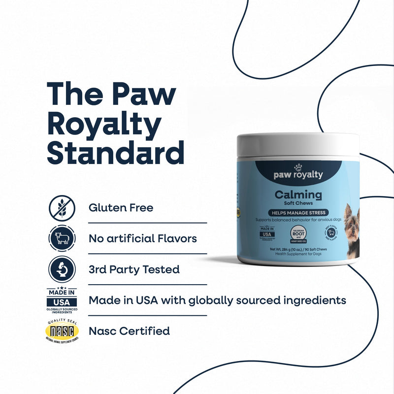 Calming Support for Dogs | Valerian Root, Chamomile, L-Tryptophan & Melatonin Formula | Beef Flavor Soft Chews for Dogs, 90 Count | Daily General Wellness Support