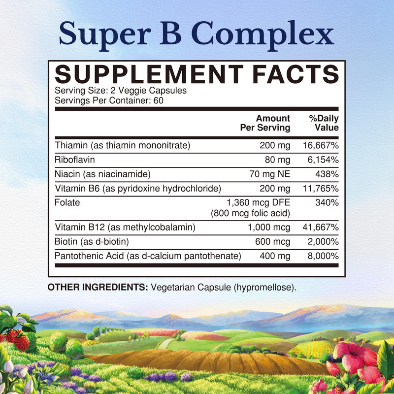 Vitalitown Vitamin B Complex Capsule for Women and Men, Tissue-Ready All 8 B Vitamins, Folic Acid Biotin B1 B2 B3 B6 B12, Healthy Cellular Energy Metabolism & Nervous System Support, 120 Capsules