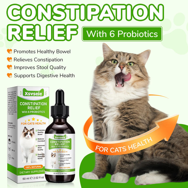 Constipation Relief For Cats，Cat Constipation Treatment With 6 Probiotics,Cat Supplements, Help Digestive & Support Gut Health & Improve Immunity,Suitable For All Breeds & Size 60ml