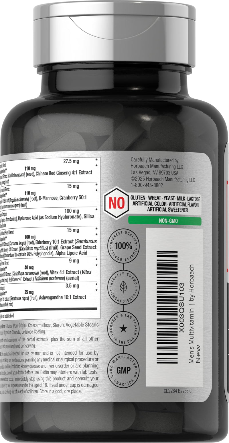 Horbäach Mens Multivitamins 50 Plus | 60 Caplets | with Calcium, Magnesium, Vitamin A, B, C, D & E | 50+ Advanced Formula | Non-GMO & Gluten Free Supplement