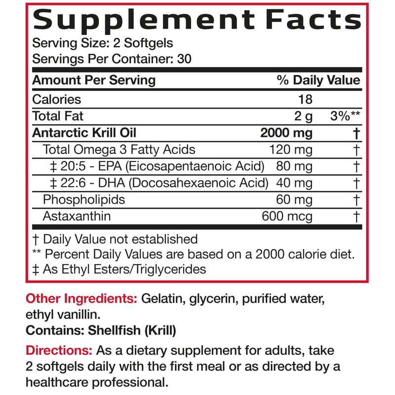 Bronson Antarctic Krill Oil 2000 mg with Omega-3s, 60 Softgels | Heavy Metal Tested, with EPA, DHA, Astaxanthin and Phospholipids, Non-GMO, Gluten Free, Soy Free 60 Count (Pack of 1)