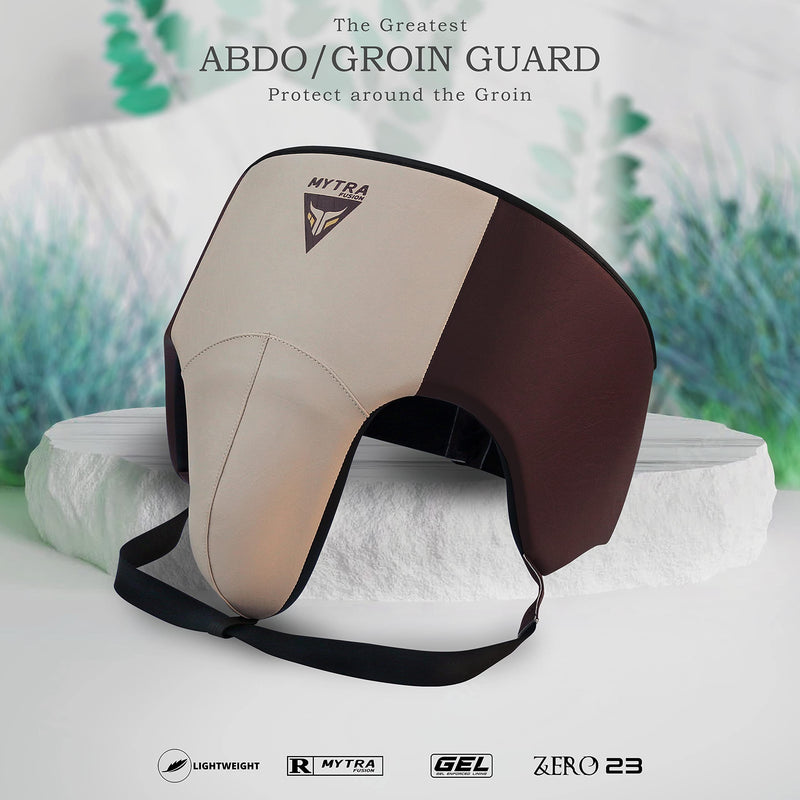 Mytra Fusion Groin Guard Boxing Groin Guard for MMA, Muay Thai, Kickboxing and Martial Arts Abdominal Protector for Training, Sparring, Grappling, Taekwondo and Fighting Brown/Beige Large-X-Large