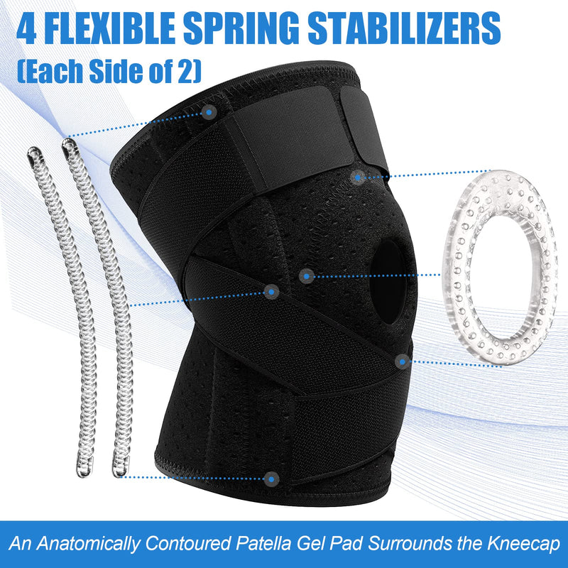 NEENCA Knee Brace for Knee Pain, Adjustable Knee Support with Patella Gel Pad & Side Spring Stabilizers, Knee Wrap for Arthritis, Meniscus Tear, ACL, Knee Pain Relief, Runner, Sport Black X-Large