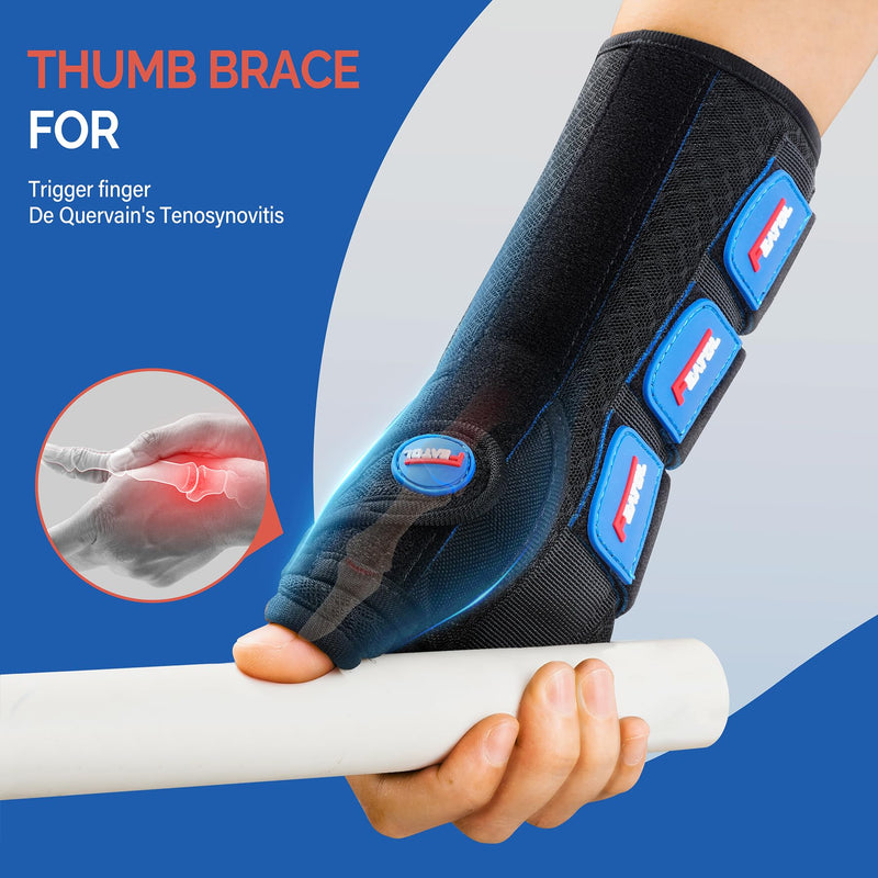 FEATOL Carpal Tunnel Wrist Brace Night Support, Thumb Spica Splint Right Hand for De Quervains Tenosynovitis, Tendonitis, Wrist Brace With Thumb Support-Large/XLarge-Women & Men, Black Large/X-Large(Pack of 1) Right Hand-Black Blue