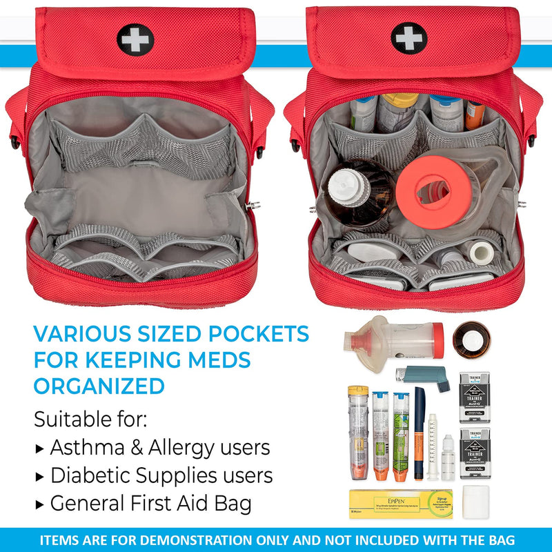 PracMedic Bags Travel Medicine Bag- First Aid Bags Empty or Epipen Carry Case for Insulin Pens, Pill Bottles, Diabetic Supply, Asthma Inhaler Spacer, Allergy Meds or First Aid Supplies (Red) T-MEDS Red Medium - BeesActive Australia